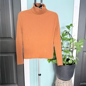 Neiman Marcus Rust Ribbed Turtleneck Sweater